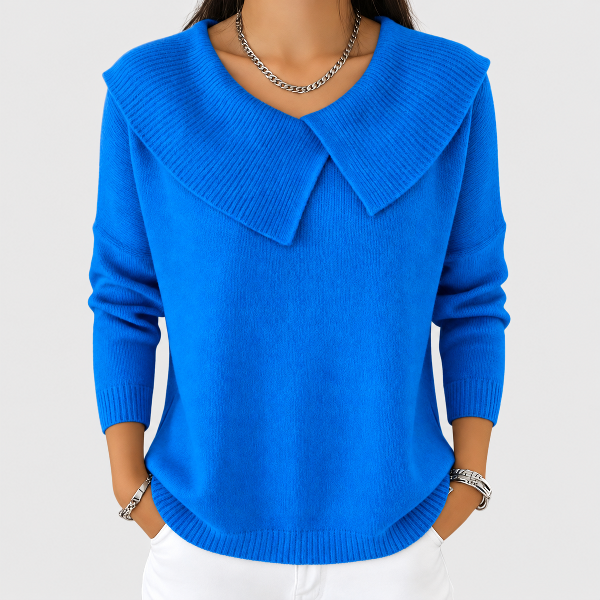 Women's Collared Knit Jumper in Navy Blue — view 5