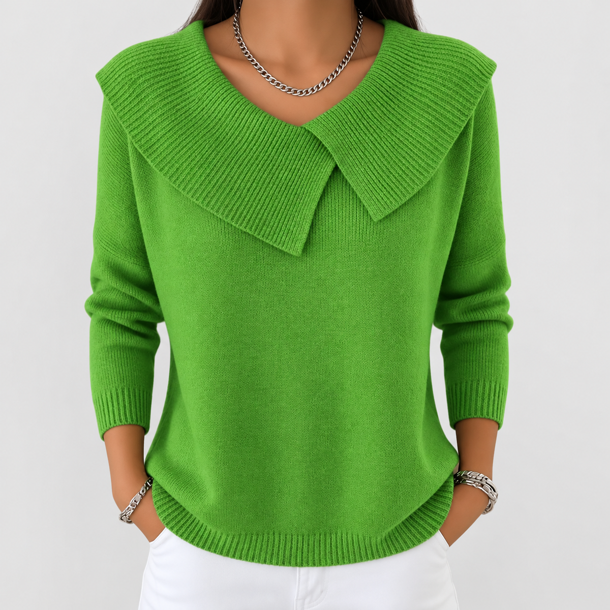 Women's Collared Knit Jumper in Light Green — view 7