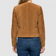 Rosamund | Women's Tan Suede-Look Jacket with Gold-Tone Buttons and Collarless Neckline
