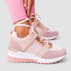 Women's Mesh-Panel Lace-Up Trainers in Pink — view 3