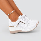 Women's Mesh-Panel Lace-Up Trainers in White — view 6