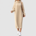 Women's Ribbed Roll-Neck Midi Dress with Long Sleeves in Beige — view 1