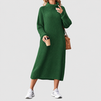Women's Ribbed Roll-Neck Midi Dress with Long Sleeves in Green — view 5