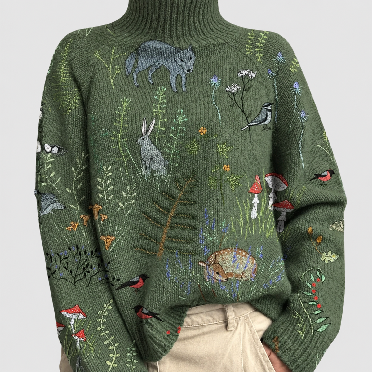 Women's Elegant Roll-Neck Jumper in Green — view 2
