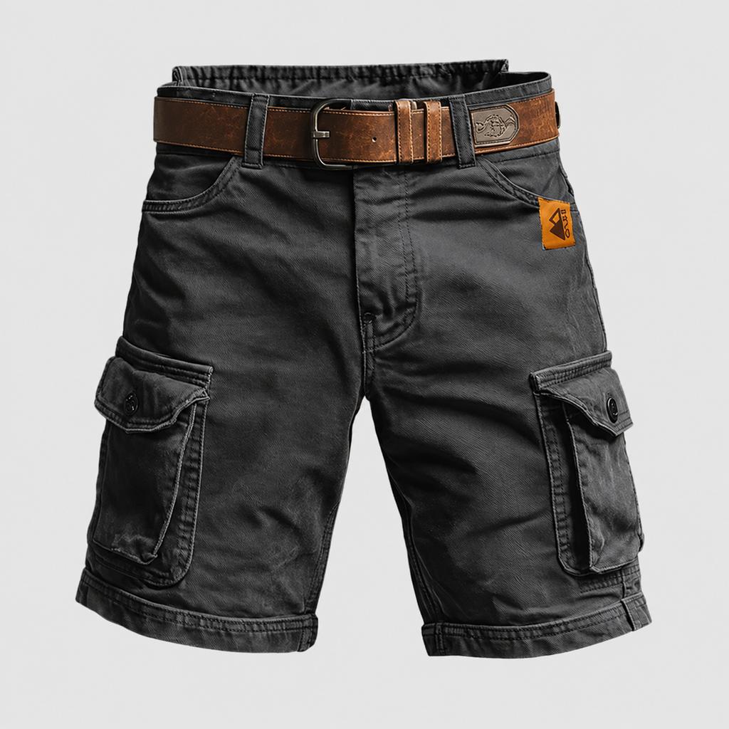 Men's Cargo Shorts with Elasticated Waist in Black — view 1