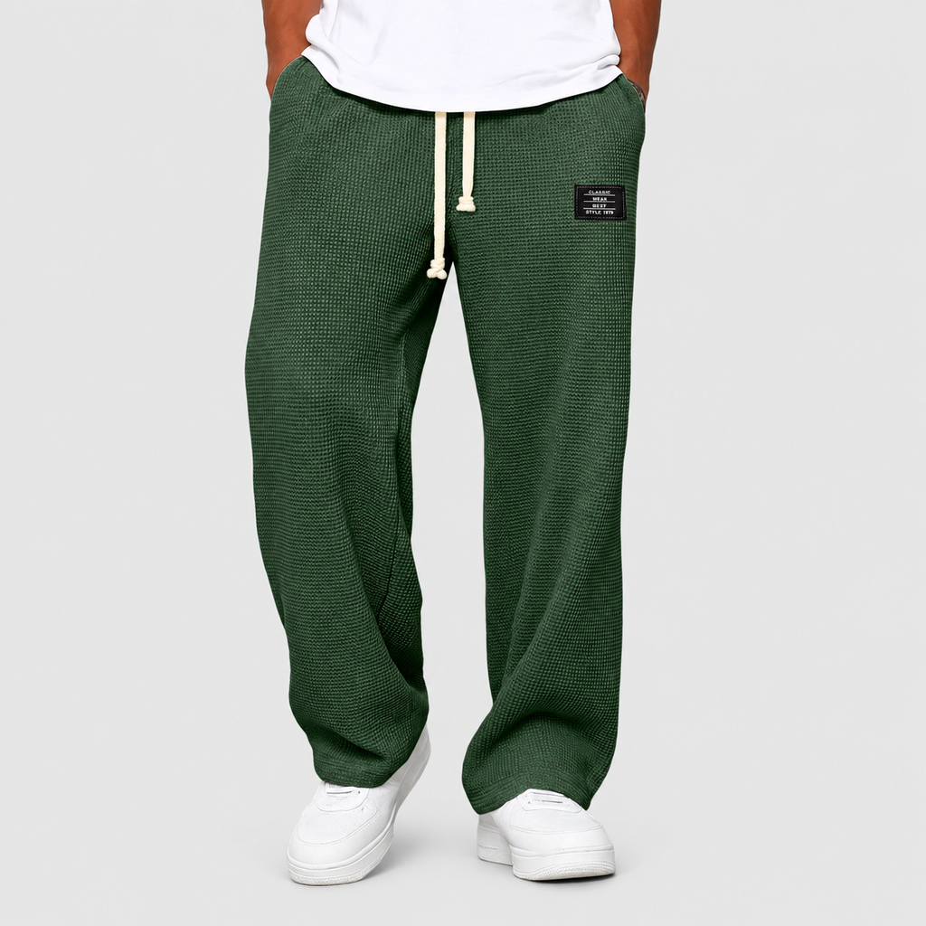 Men's Jogger Trousers with Relaxed Fit and Adjustable Waistband in Dark Green — view 9