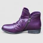 Women's Side-Zip Ankle Boots with Low Heel in Purple — view 1