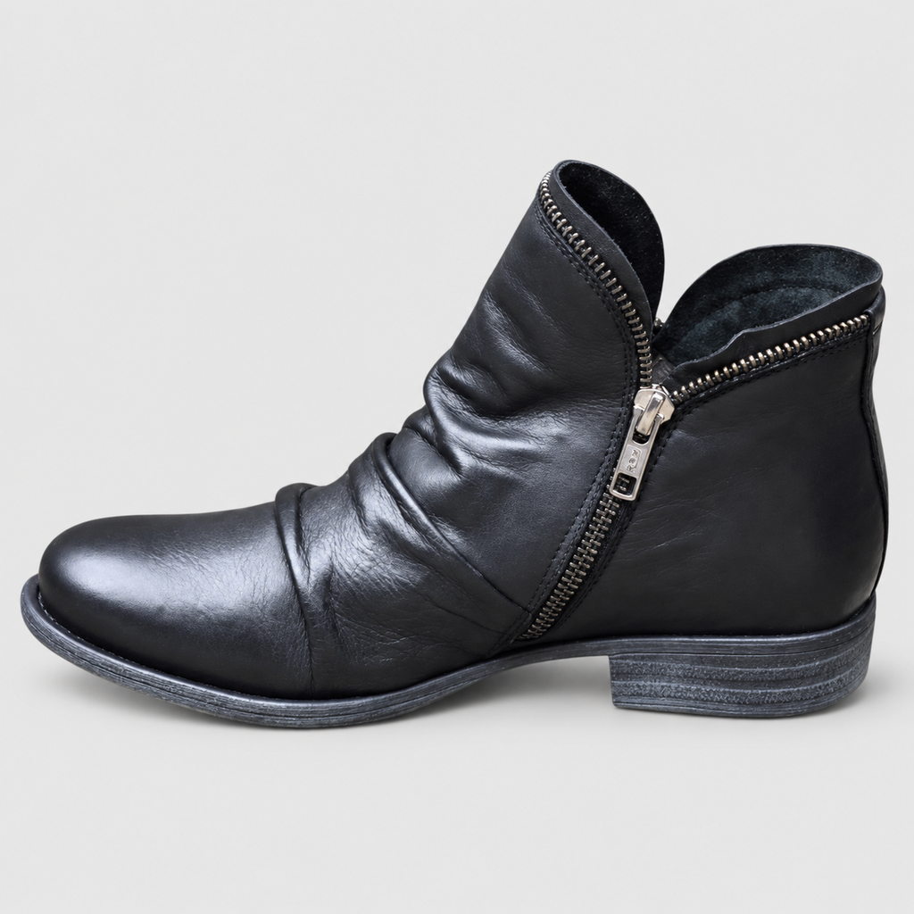 Women's Side-Zip Ankle Boots with Low Heel in Black — view 2