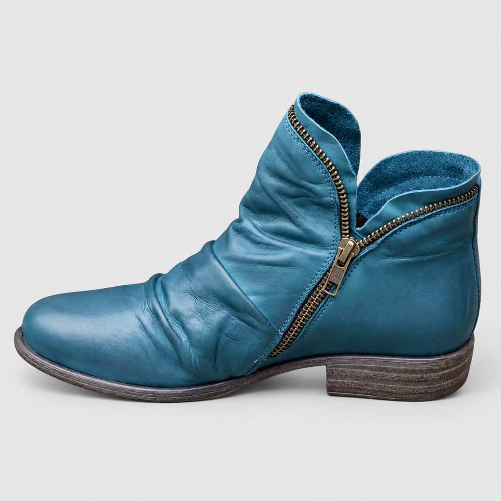 Women's Side-Zip Ankle Boots with Low Heel in Blue — view 3