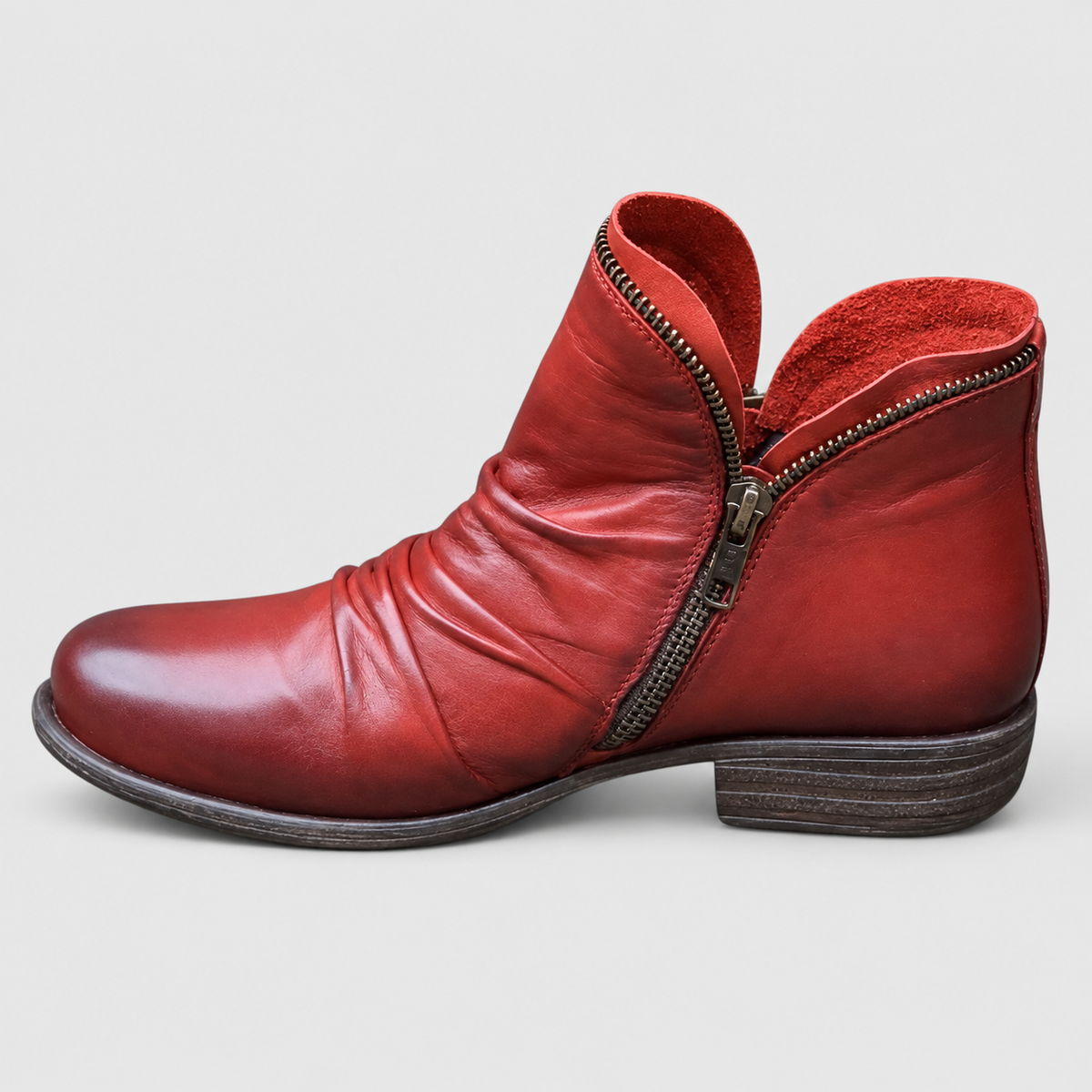 Women's Side-Zip Ankle Boots with Low Heel in Red — view 4
