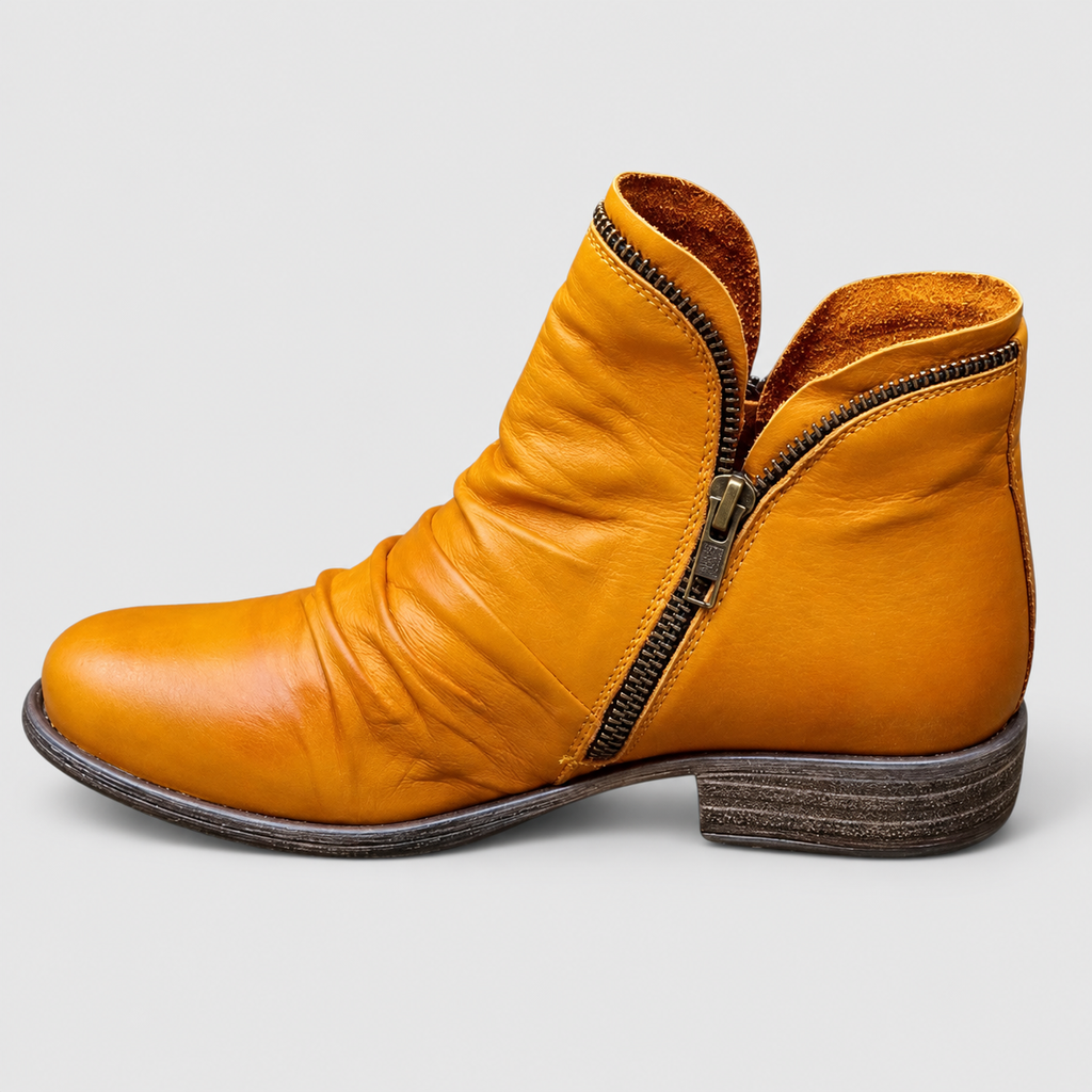 Women's Side-Zip Ankle Boots with Low Heel in Yellow — view 5