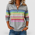 Women's Rainbow Striped Half-Zip Sweatshirt in Grey — view 1