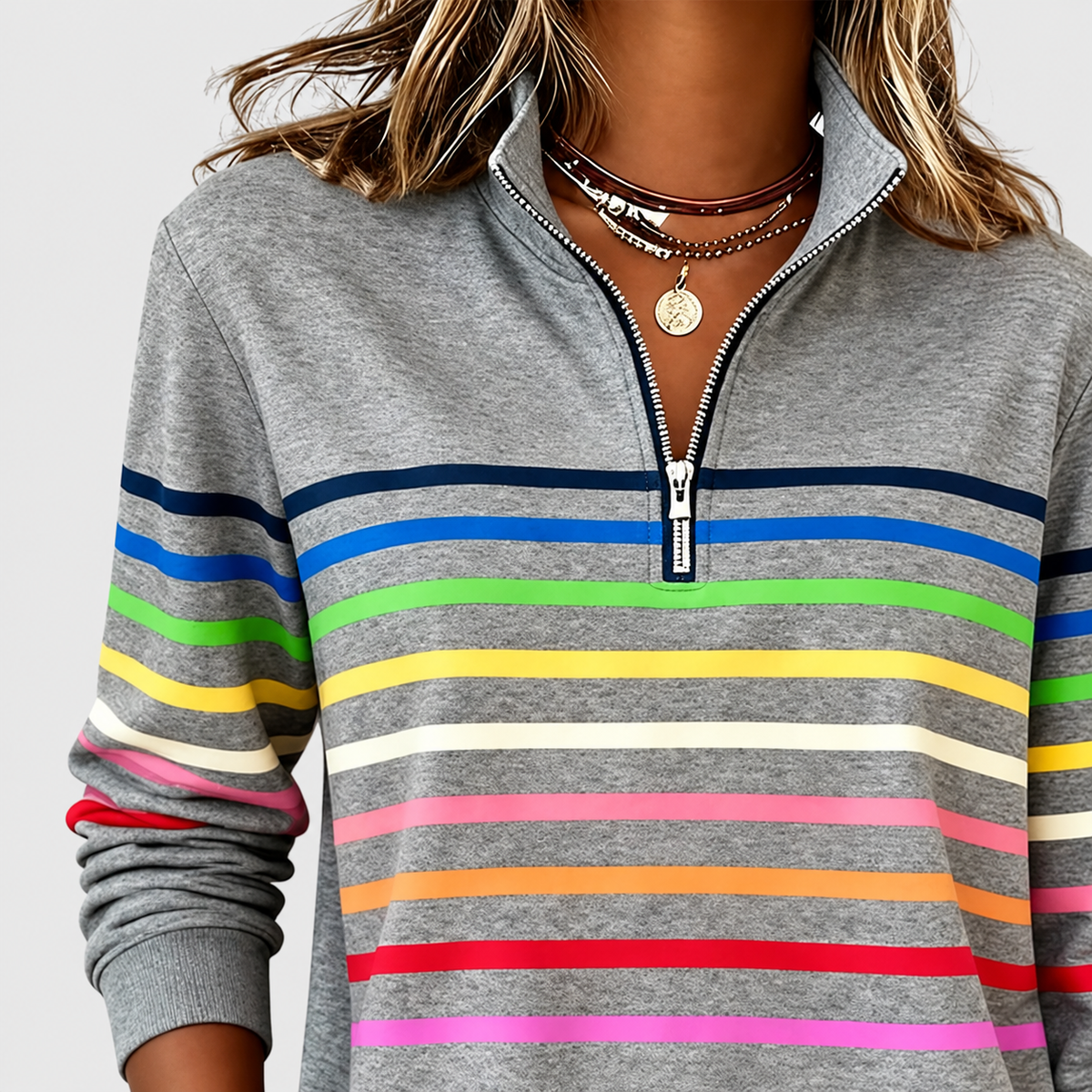 Women's Rainbow Striped Half-Zip Sweatshirt — view 2