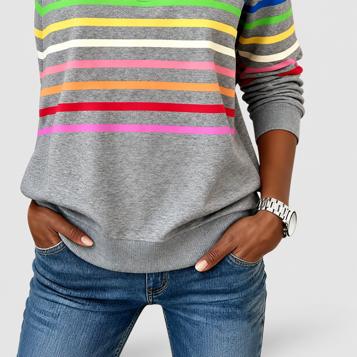 Women's Rainbow Striped Half-Zip Sweatshirt — view 3