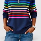Women's Rainbow Striped Half-Zip Sweatshirt — view 6