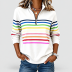 Women's Rainbow Striped Half-Zip Sweatshirt in White — view 7