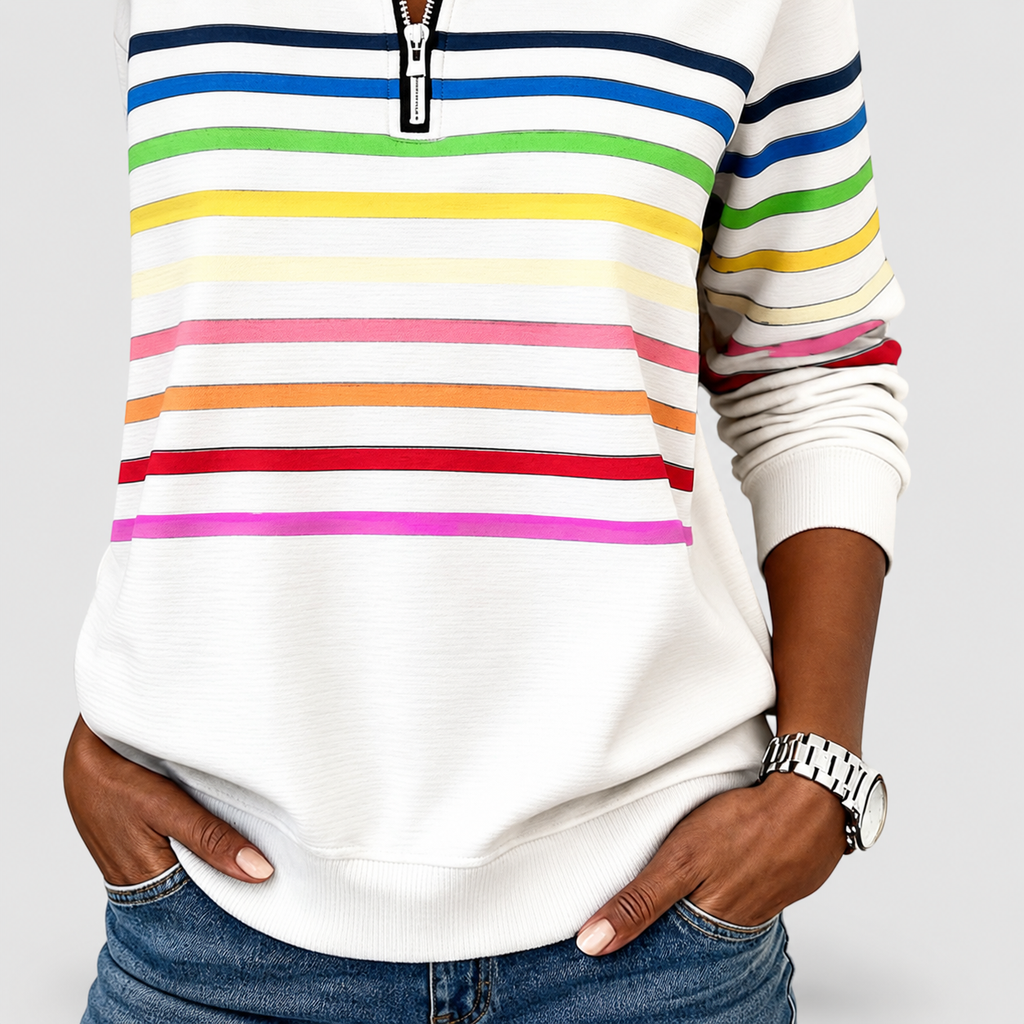 Women's Rainbow Striped Half-Zip Sweatshirt — view 9