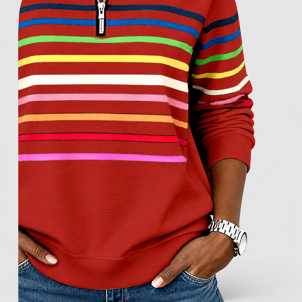 Women's Rainbow Striped Half-Zip Sweatshirt — view 12