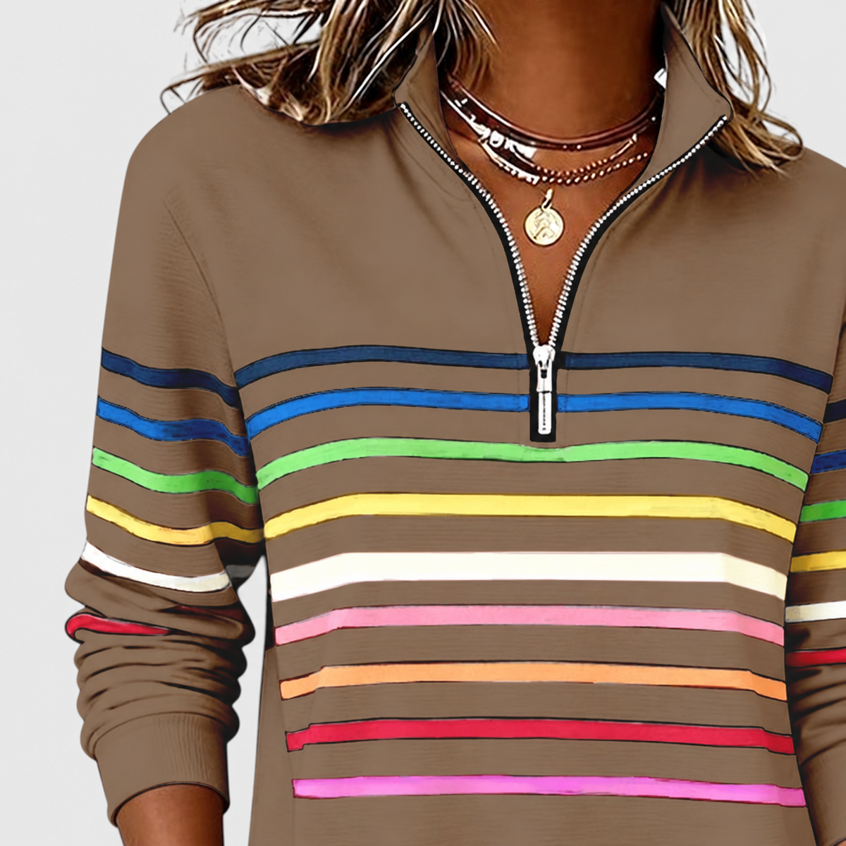 Women's Rainbow Striped Half-Zip Sweatshirt — view 14