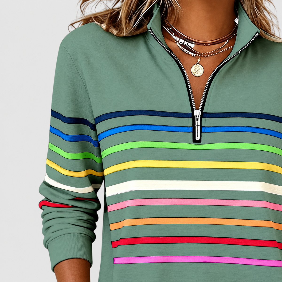 Women's Rainbow Striped Half-Zip Sweatshirt — view 16