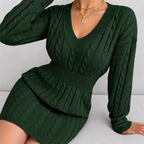 Women's Fitted Cable Knit V-Neck Jumper Dress — view 9