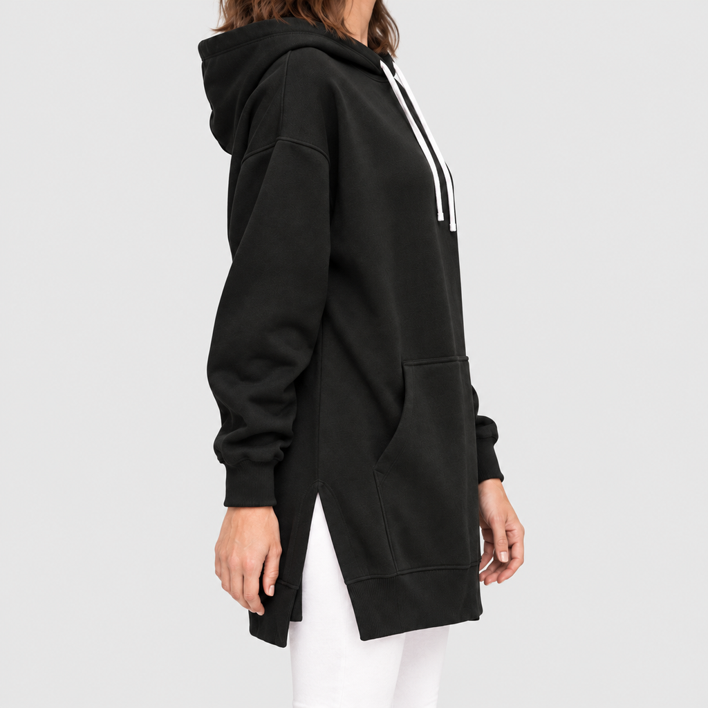Women's Oversized Long Hoodie Dress with Fleece Lining — view 2