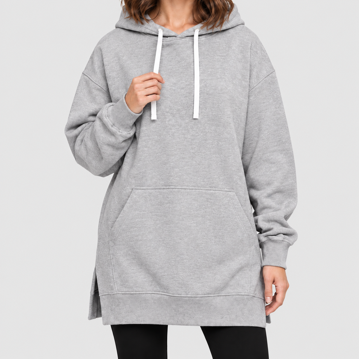 Women's Oversized Long Hoodie Dress with Fleece Lining in Grey — view 12