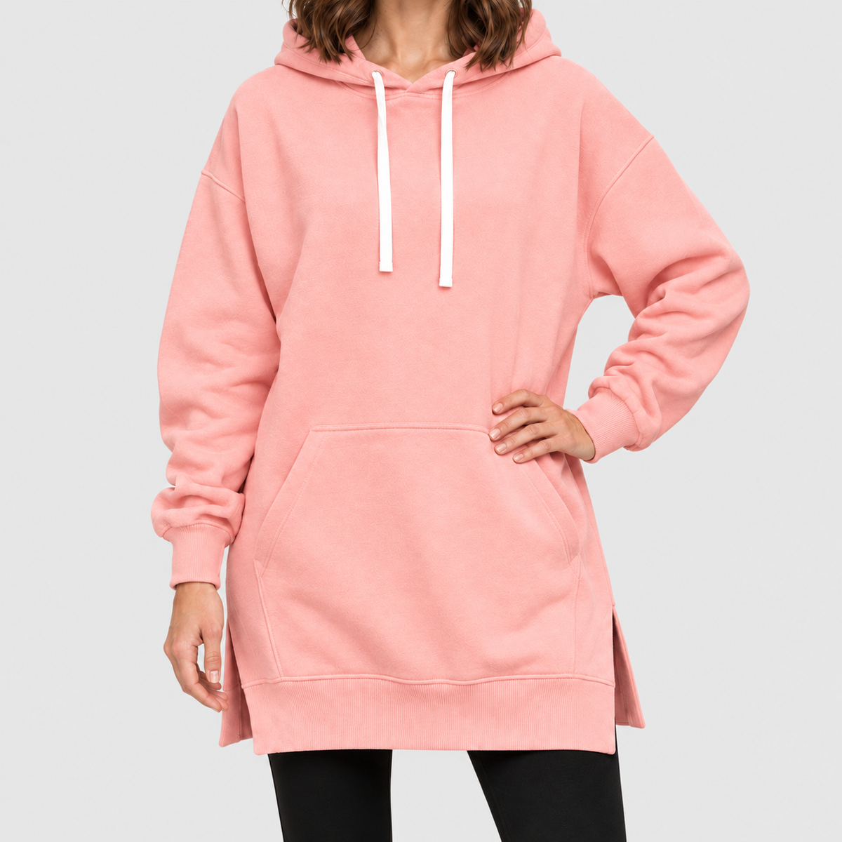 Women's Oversized Long Hoodie Dress with Fleece Lining in Pink — view 13