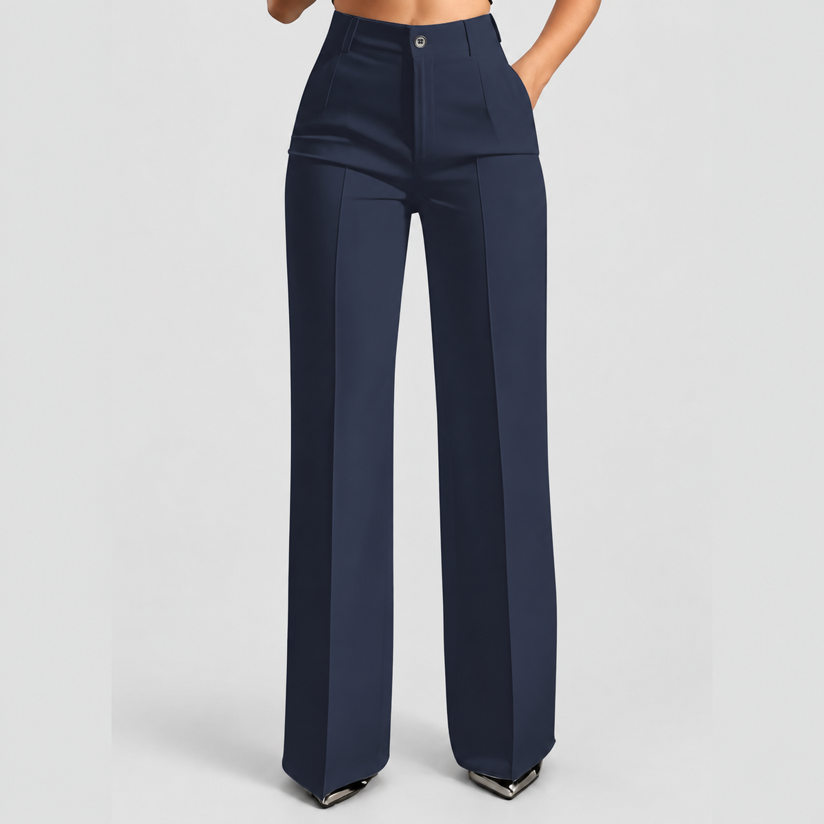 Women's High-Waisted Wide-Leg Trousers in Dark Blue — view 1