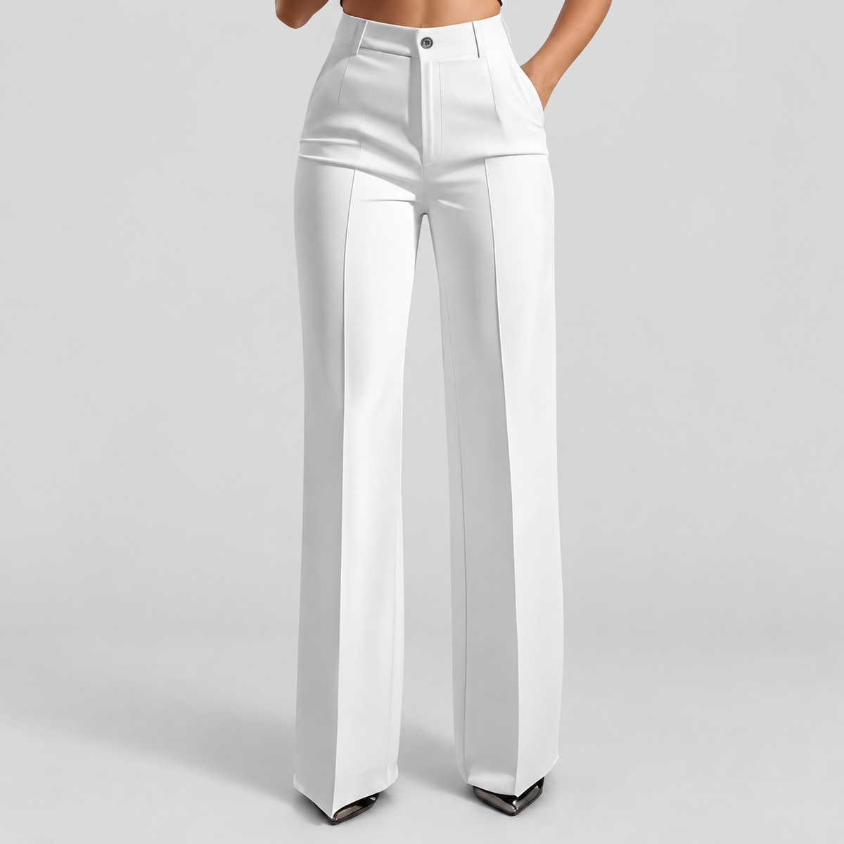 Women's High-Waisted Wide-Leg Trousers in White — view 2