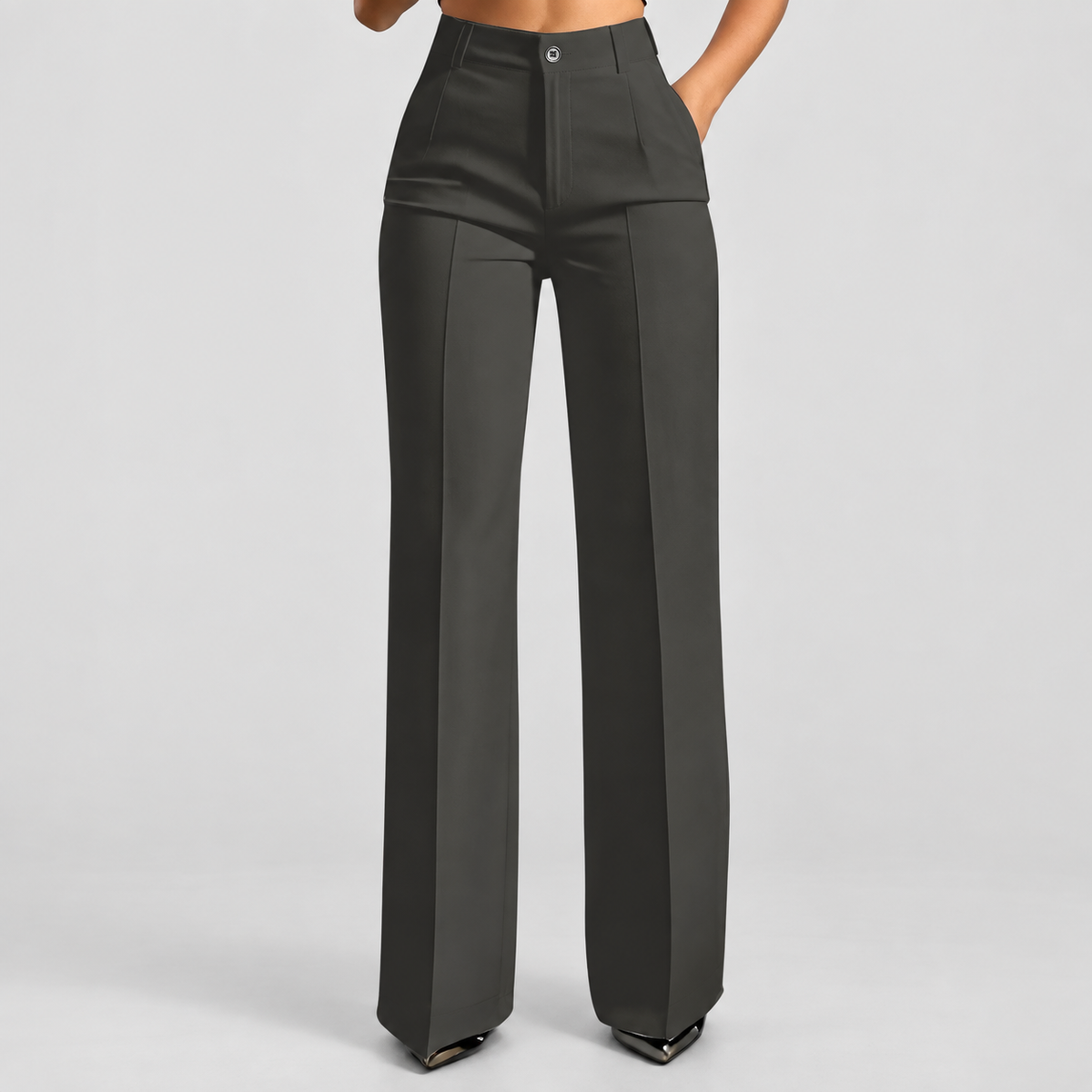 Women's High-Waisted Wide-Leg Trousers in Dark Grey — view 3