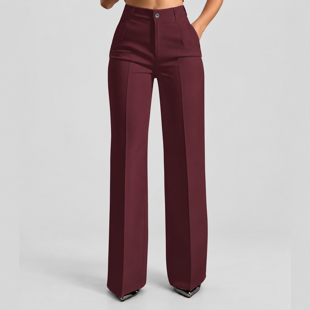 Women's High-Waisted Wide-Leg Trousers in Red — view 7