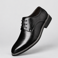 Men's Lace-Up Brogue-Detail Round-Toe Derby Shoes in Black — view 1