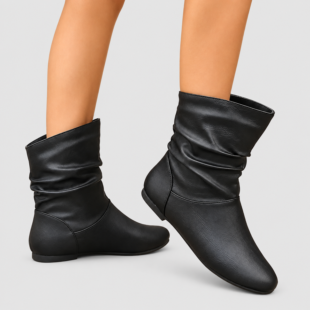 Women's Flat Slouch Faux Leather Ankle Boots — view 2