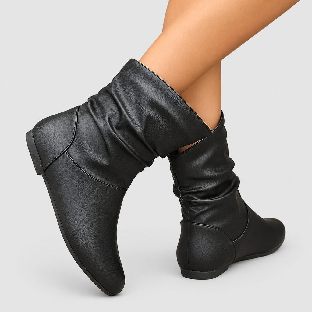 Women's Flat Slouch Faux Leather Ankle Boots — view 3