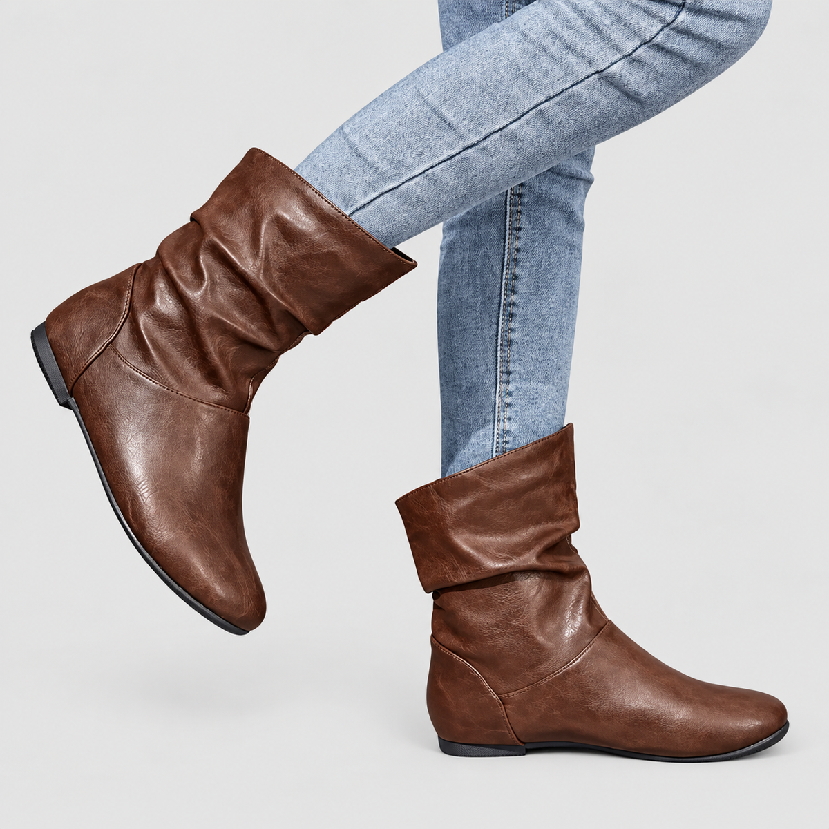 Women's Flat Slouch Faux Leather Ankle Boots — view 4