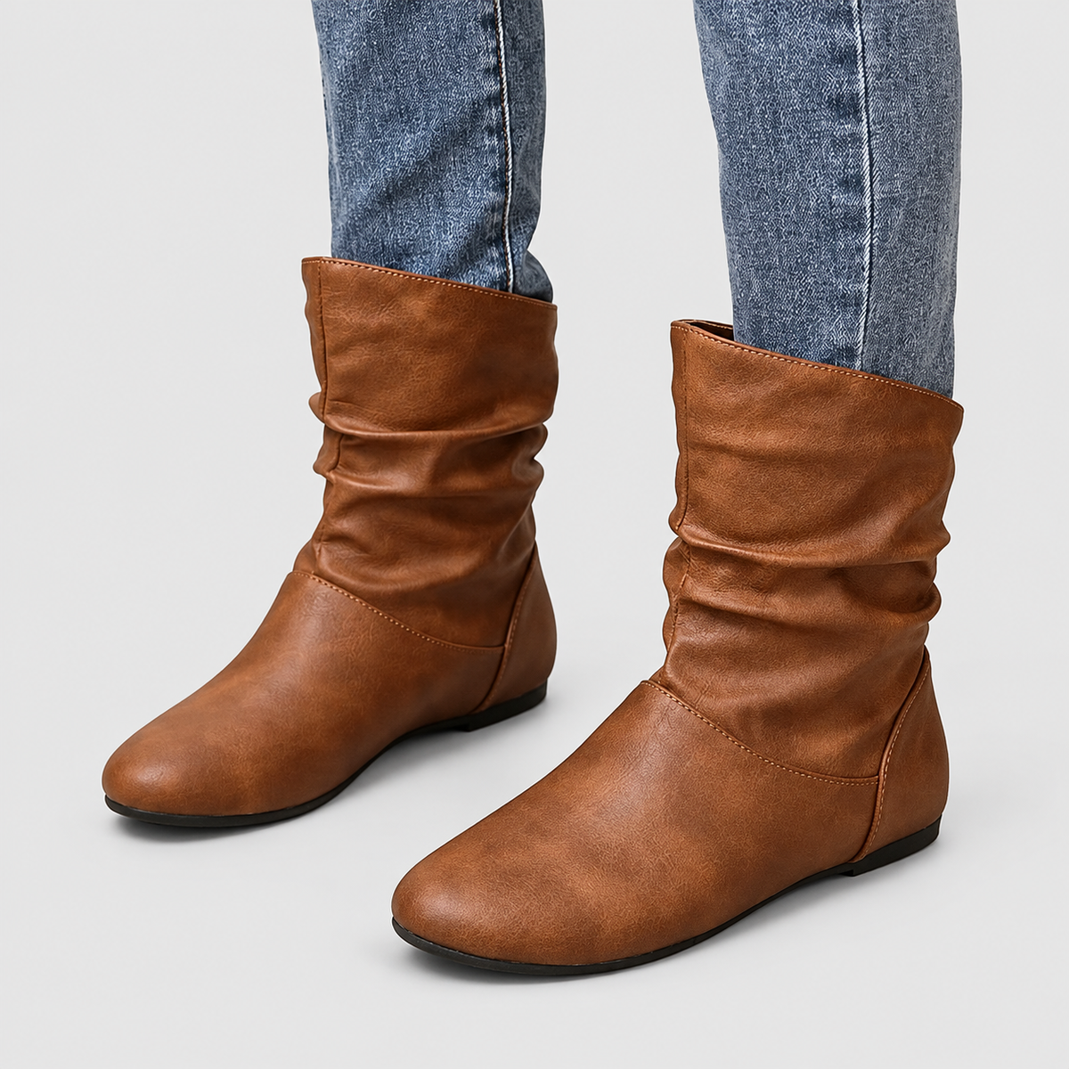 Women's Flat Slouch Faux Leather Ankle Boots — view 7