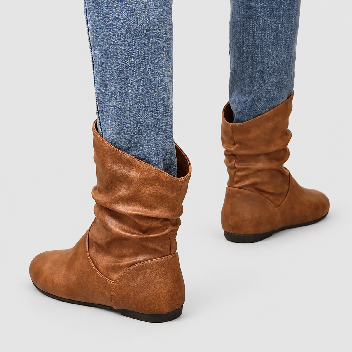 Women's Flat Slouch Faux Leather Ankle Boots — view 8