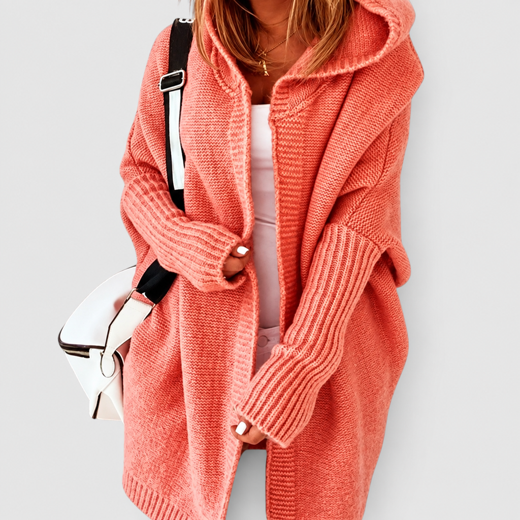 Women's Oversized Hooded Knit Cardigan in Orange — view 1