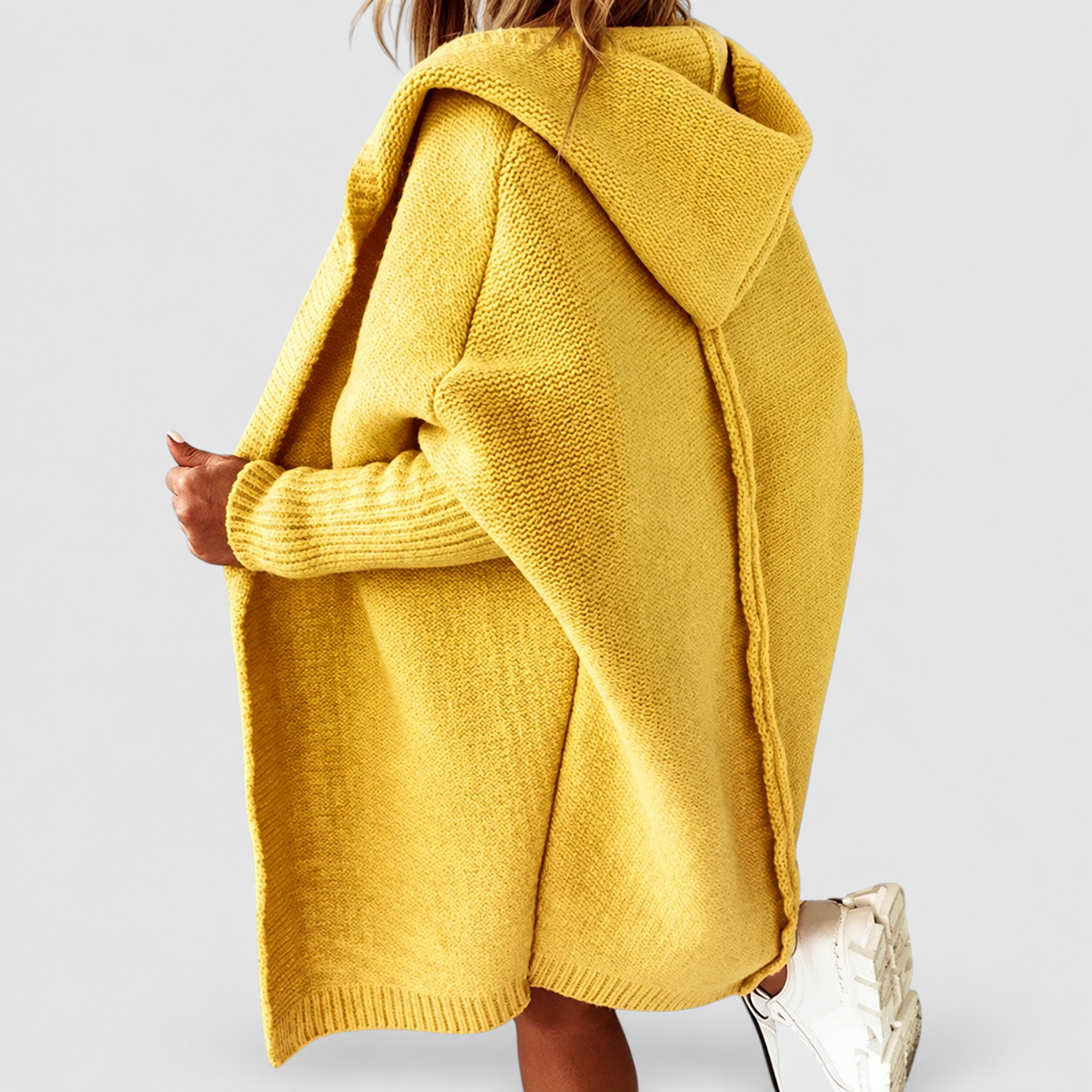 Women's Oversized Hooded Knit Cardigan in Yellow — view 3