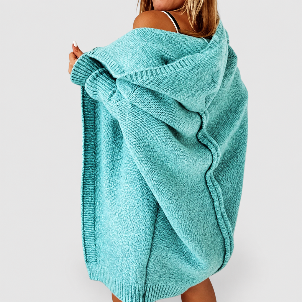 Women's Oversized Hooded Knit Cardigan in Blue — view 4