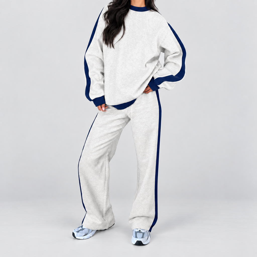 Women's Oversized Tracksuit Set with Contrast Trim in White — view 1