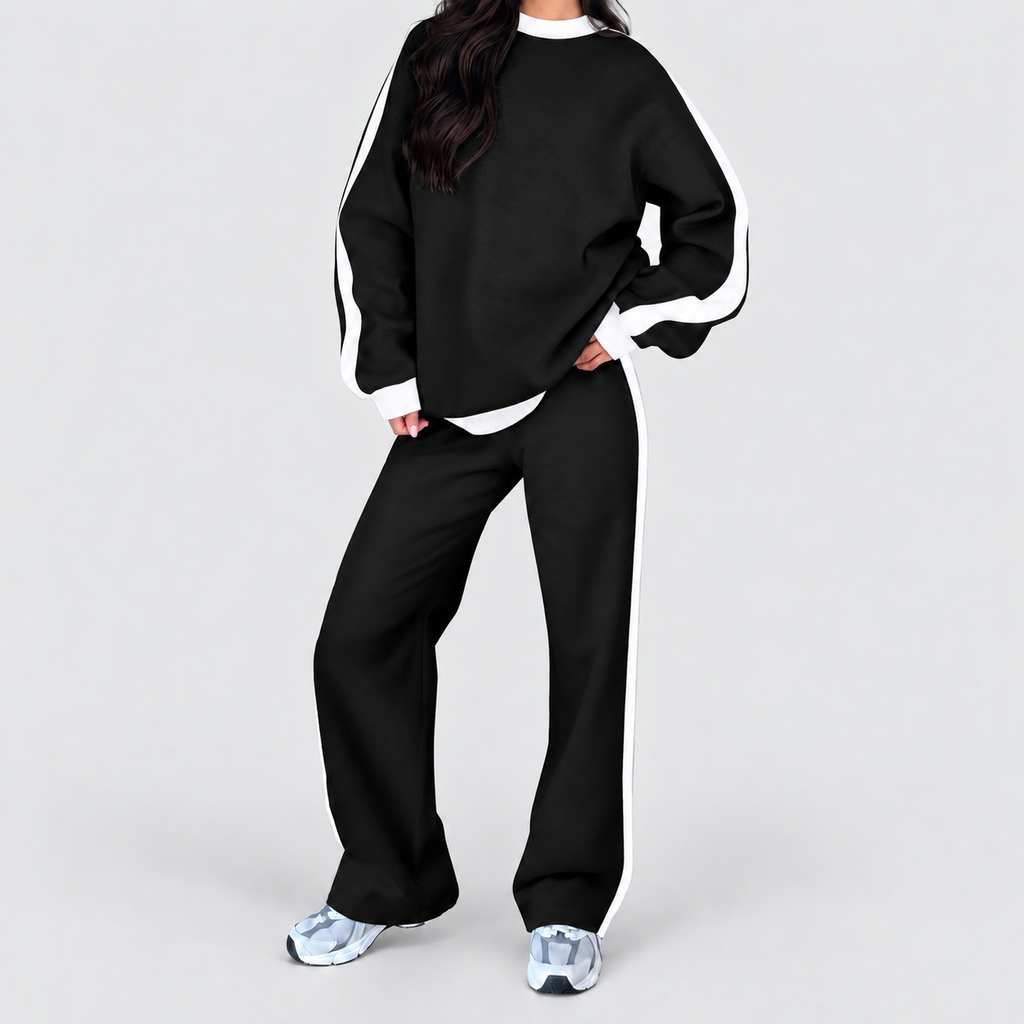 Women's Oversized Tracksuit Set with Contrast Trim in Black — view 2