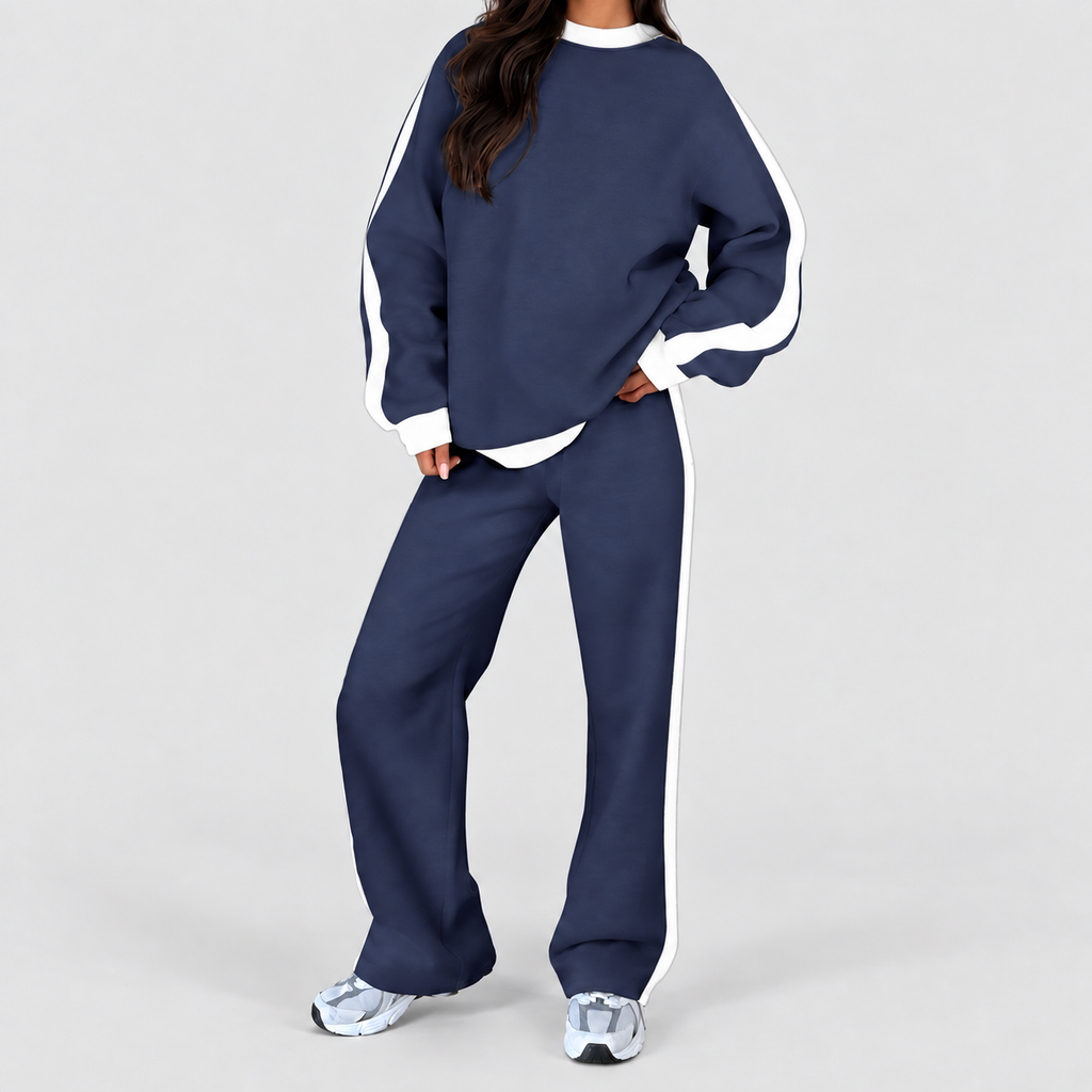 Women's Oversized Tracksuit Set with Contrast Trim in Blue — view 4
