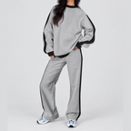 Women's Oversized Tracksuit Set with Contrast Trim in Light Grey — view 5