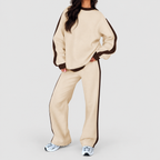 Women's Oversized Tracksuit Set with Contrast Trim in Beige — view 6