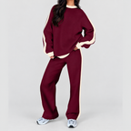 Women's Oversized Tracksuit Set with Contrast Trim in Burgundy — view 8