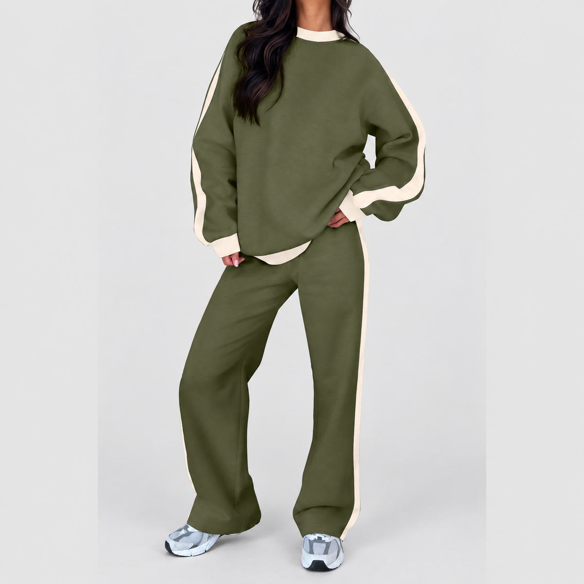 Women's Oversized Tracksuit Set with Contrast Trim in Teal — view 10
