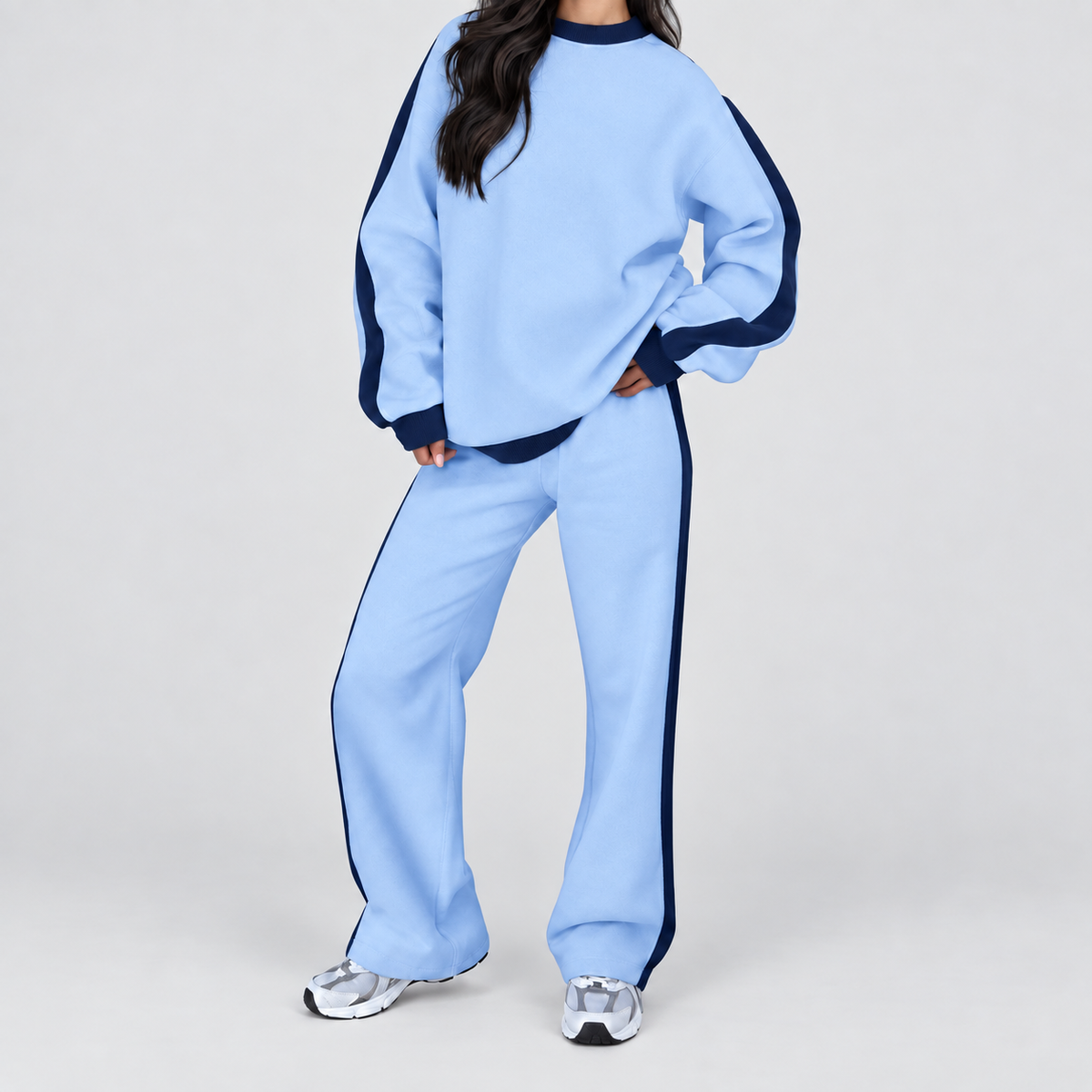 Women's Oversized Tracksuit Set with Contrast Trim in Light Blue — view 11