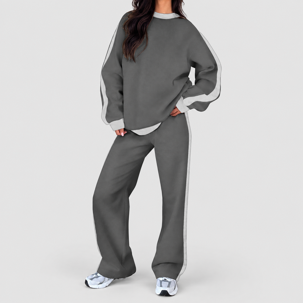 Women's Oversized Tracksuit Set with Contrast Trim in Grey — view 12